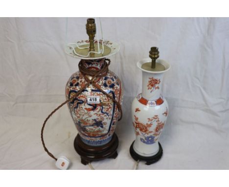 Antique Chinese vase with floral decoration converted to lamp and one other similar converted to lamp 