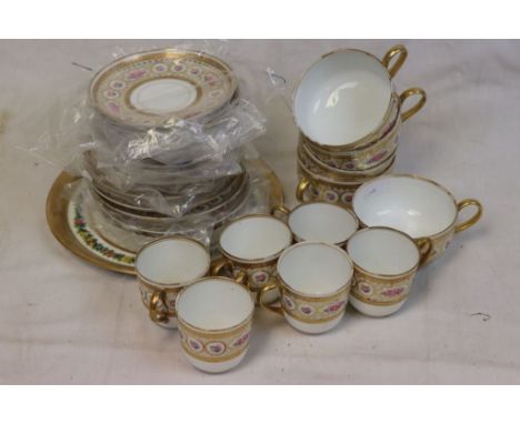 20th century Limoge Arnold Rub floral decorated coffee cups and tea cups and saucers 