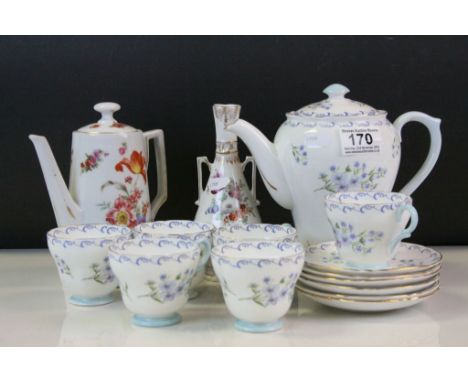 Shelley floral patterned coffee set, cups, saucers and coffee pot, together with a continental coffee pot and vase 