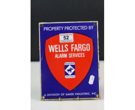 Wells Fargo Alarm Services Enamel sign, approx 21.5 x 16.5cm