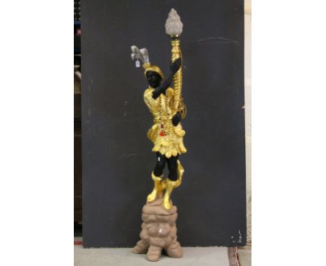 Blackamoor Style Standard Lamp on Base with Glass Flame Shade, 175cms high