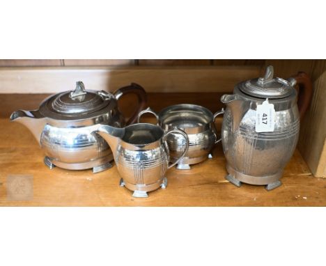An Art Deco Period pewter four-piece tea service 