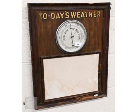 A vintage club weather noticeboard 'To-Days Weather', incorporating an aneroid barometer above a card panel, 57 x 46 cm