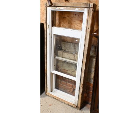 Two Victorian painted pine glazed sash windows, 60 x 142 cm high, a/f