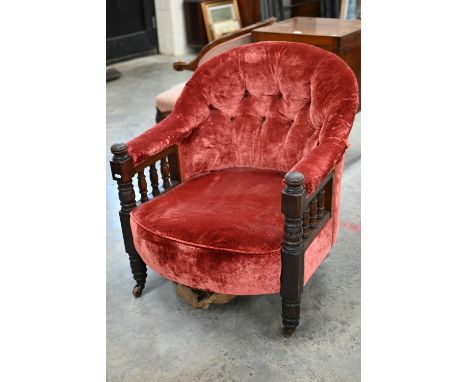 A Victorian mahogany framed button back armchair a/f 