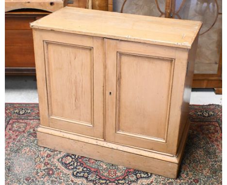 Victorian pine two door side cabinet with interior shelf, 90 cm wide x 46 cm deep x 82 cm high