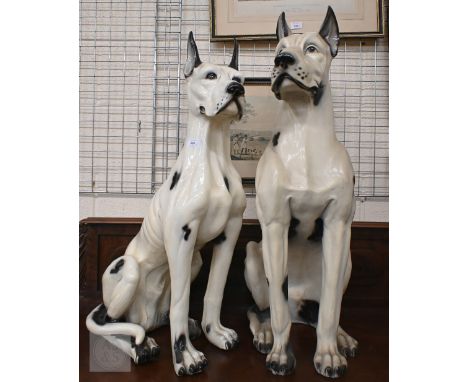 Two large ceramic dogs (probably Great Danes), 84 cm high