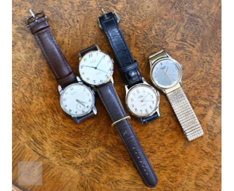 Four vintage gents wristwatches, 1950's/60's; Smiths Empire, chrome cased, oyster dial with seconds sweep, old black strap; A