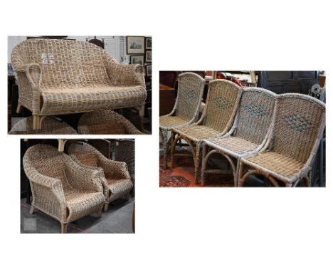 Wicker three-piece conservatory suite (sofa and two armchairs) to/w four other wicker side chairs 