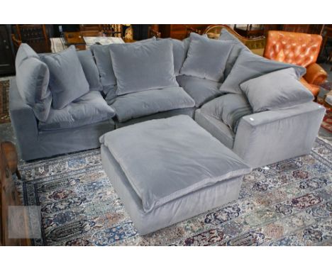 A contemporary Andrew Martin 'Truman' dove grey velvet covered left or right handed corner sofa, 285 cm x 195 cm o/all t/with