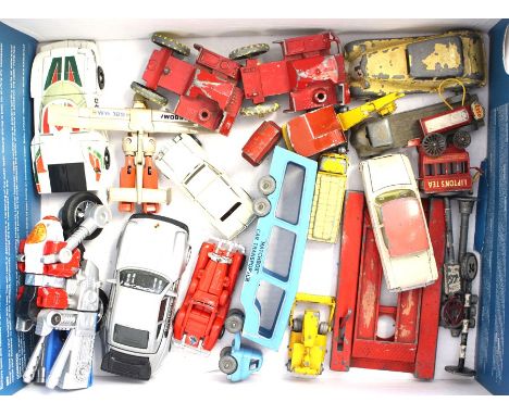 A collection of playworn vehicles to include: DCMT Crescent Vehicle Lift, Corgi Ford Consul 315, DCMT Crescent Flatbed Truck,