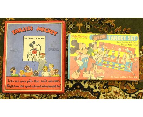 Disney: A boxed Chad Valley, 'Tailless' Mickey, 1930's; together with a boxed Welsotoys Disney Action Target Set. (2)