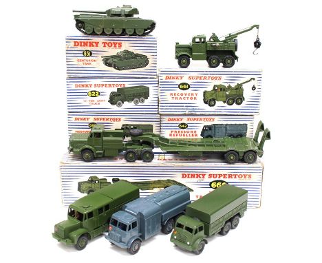 Dinky: A collection of Dinky Toys military vehicles to comprise: Tank Transporter, 660; Centurion Tank, 651; Pressure Refuell