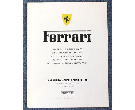 Motoring Interest: Ferrari Concessionaires Leaflet featuring 330 GT, 2+2 275 GT Berlinetta Deluxe. 275 GT Spyder, 500 Superfa