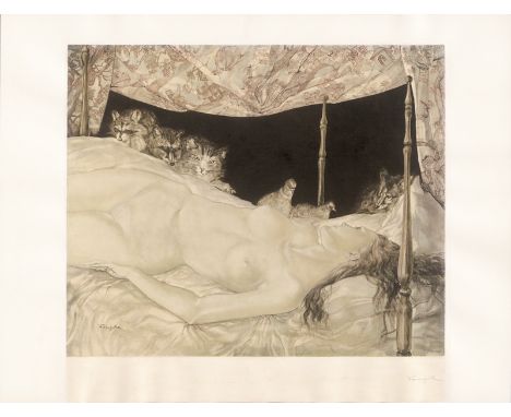 Foujita, Tsuguharu -- nach. Le RêveKollotypie auf festem Arches-Velin. Um 1947.50 x 60,5 cm (62,4 x 81,8 cm).Signiert "Foujit