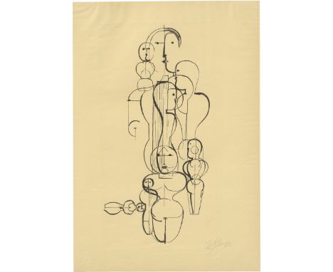 Schlemmer, Oskar -- Figurenplan K 1Lithographie auf gelbem Velin. 1922.39,8 x 18,7 cm (49,2 x 34 cm). Signiert "OSchlemmer"un