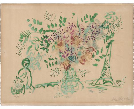 Chagall, Marc -- Le bouquet vert et violetFarblithographie auf Velin. 1959.43 x 56 cm (50,5 x 65 cm).Signiert "Marc Chagall".
