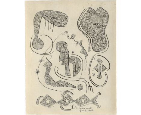 Chaissac, Gaston -- "L'Os qui n'avait pas la taille"Feder in Schwarz auf Canson &amp; Montgolfier-Bütten. 1951.30,2 x 23,9 cm