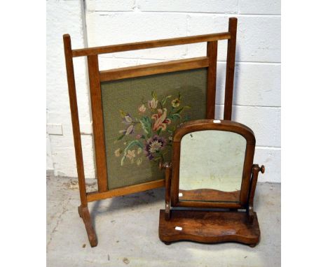 A Victorian mahogany swing mirror and an Edwardian tapestry fire screen (2).
