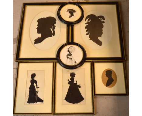 HARRY OAKLEY (1882-1957); a silhouette portrait painting of a gentleman, signed lower-right, 12 x 9.5cm and six further examp