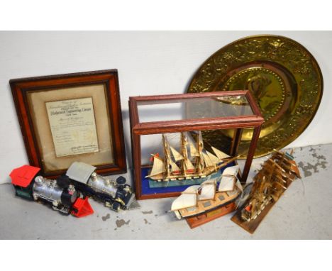 Three model ships; one with plaque inscribed 'Schooner of 1882, Benjamin Hale, modelled by Piel, Craftsman Newbury Port', two