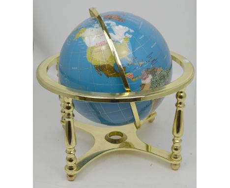 A modern gemstone globe in gilt metal frame, width approx 45cm.