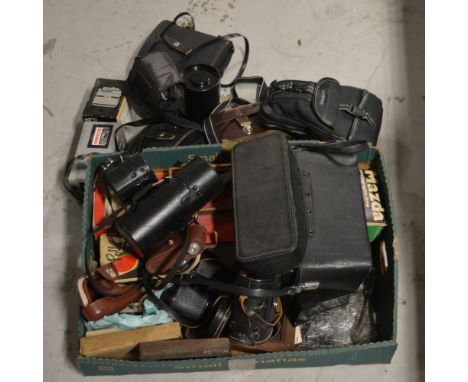 A quantity of vintage cameras, binoculars and accessories.   CONDITION REPORT  Regent Binoculars, Prinzlux 10 x 50, Prinzlux 