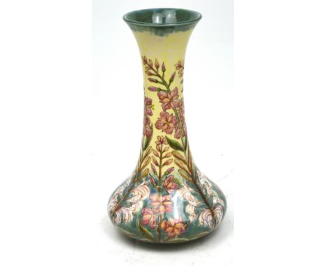 Rachel Bishop for Cobridge; a large stoneware bottle vase in the 'Willow Herb' design, hand painted and salt glazed, limited 