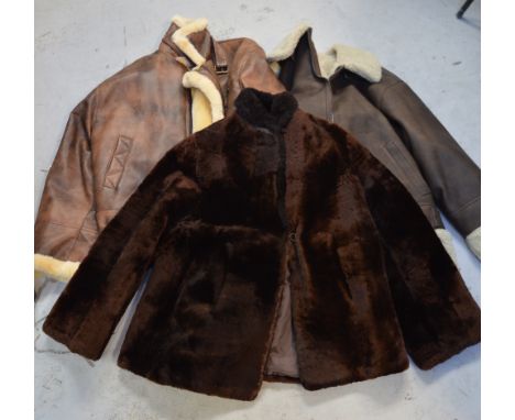 A vintage ladies' fur coat and two sheepskin style coats (3).