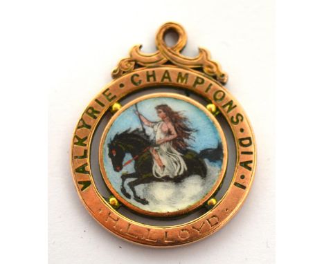 A rare Edwardian 9ct gold and double sided enamel decorated football medal for the Zingari League, the front centred with an 