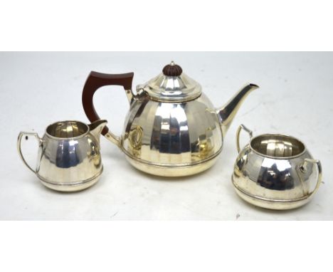 A George VI hallmarked silver three-piece tea service, Barker Brothers Silver Ltd, Birmingham 1938, approx combined 20ozt.