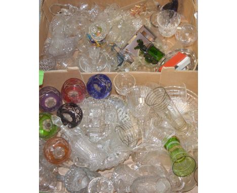A quantity of glassware to include royal commemorative plates, small decanters, vintage drinking glasses, six Bohemian hock g