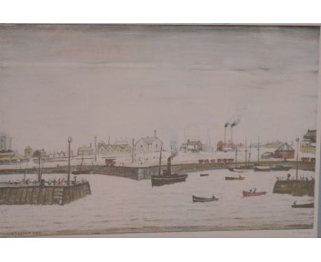 After Laurence Stephen Lowry (1887-1976); a signed limited edition coloured print, 'The Harbour', signed in pencil lower-righ