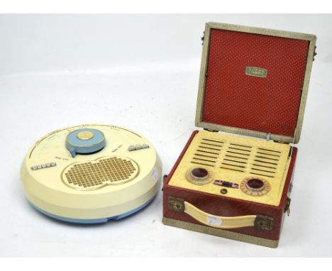 A vintage Decca Model TPW17 round blue and cream wall mounted radio and a vintage Vydor cased portable radio (2).