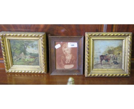 19th century British School Unloading a cart in a wood Oil on board, unsigned, 12cm square Another similar to make a pair And