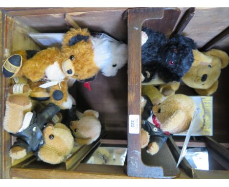 Various Merrythought teddy bears, some with boxes including Mr Whooppit limited edition