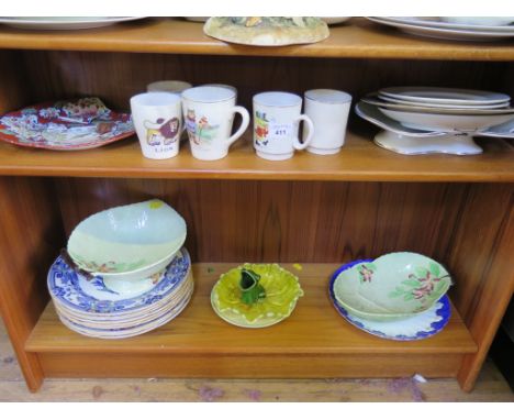 Various 19th century plates, with monograms and crests and Carltonware cabbage leaf dishes