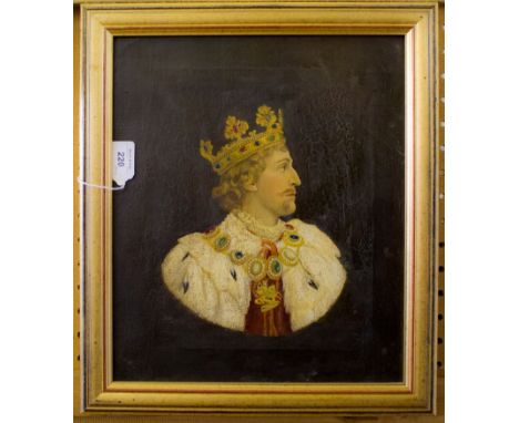 E.V. Profile portrait of F.R. Benson playing Richard II Oil on canvas, initialled  35cms x 29cms 