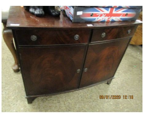 MAHOGANY BOW FRONTED SIDEBOARD WITH TWO DRAWERS OVER TWO CUPBOARD DOORS WITH RINGLET HANDLES  