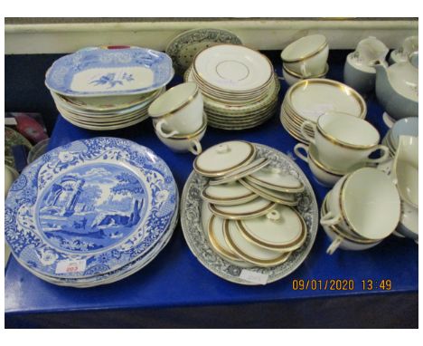 QUANTITY OF COPELAND SPODE ITALIAN PLATES, LOSOL WARE GILDED RIM PART TEA WARES ETC (QTY)  