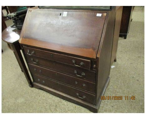 GEORGIAN MAHOGANY DROP FRONTED BUREAU WITH FOUR FULL WIDTH DRAWERS RAISED ON BRACKET FEET  