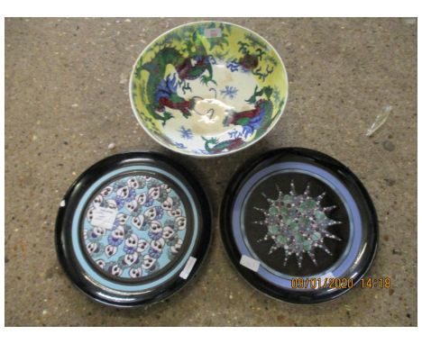 LARGE BURSLEY WARE DRAGON DECORATED BOWL, PAIR OF POOLE PLATES ETC (3)  