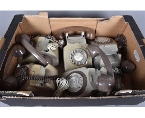 A group of five vintage grey plastic rotary telephones, all with grey/brown recievers (parcel)
