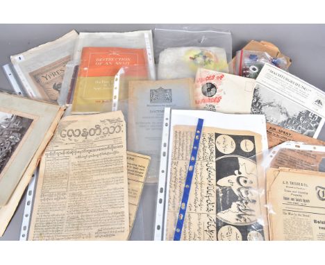 An assortment of various paper ephemera, to include Indian Propaganda leaflets, notes of a training RAF pilot, Daily Telegrap