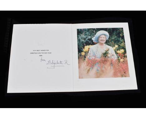 HM Queen Elizabeth The Queen Mother signed Christmas card 1988, signed in black ink 'from Elizabeth R', with mounted colour p