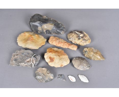 Palaeolithic and Neolithic period,  An assortment of flint and weaponary items, to include axe heads, arrow heads and more, s
