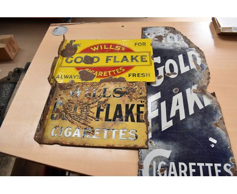Three vintage Will's Gold Flake cigarette enamel advertising signs, all of different design and size, AF (3)