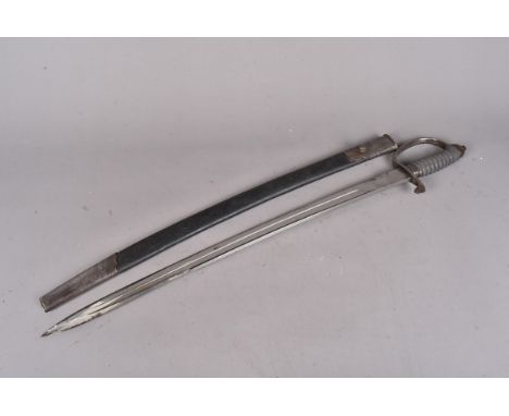 A West Riding Constabulary Police sword, with 61cm long, single fullered slightly curved blade, leading to steel guard and fi