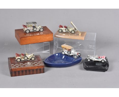 A collection of model car desktop tidies and other items, various wooden and ceramic examples (parcel)