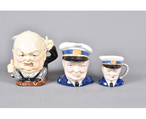 A Burleigh Ware ceramic character jug of Winston Churchill entitled 'Victory',  together with two other Burleigh Ware charact